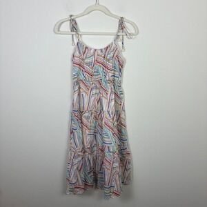 Lili Sidonio Smocked Tiered Midi Dress Multicolor Stripe Tie Shoulder XS